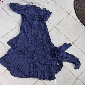 Free People Navy One-Shoulder Ruffle Maxi Dress